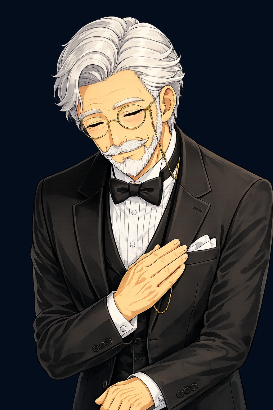 Mr. スミス。礼をする執事の姿。